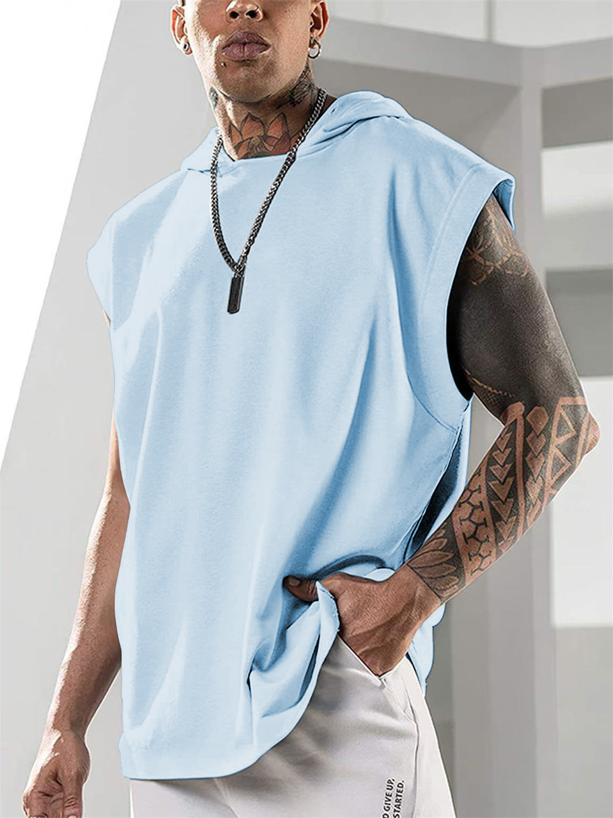 Sleeveless Loose Fitness Hooded Sports Vest