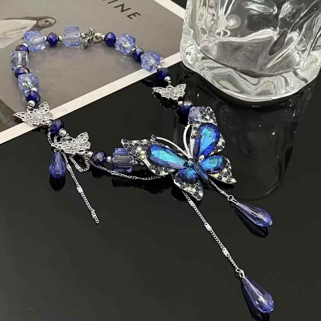 Dark Blue Waterdrop Tassel Butterfly Waist Chain