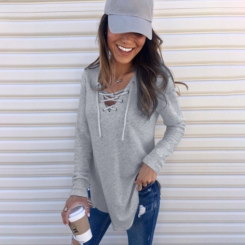V-Neck Tie Band Loose Top T-Shirt
