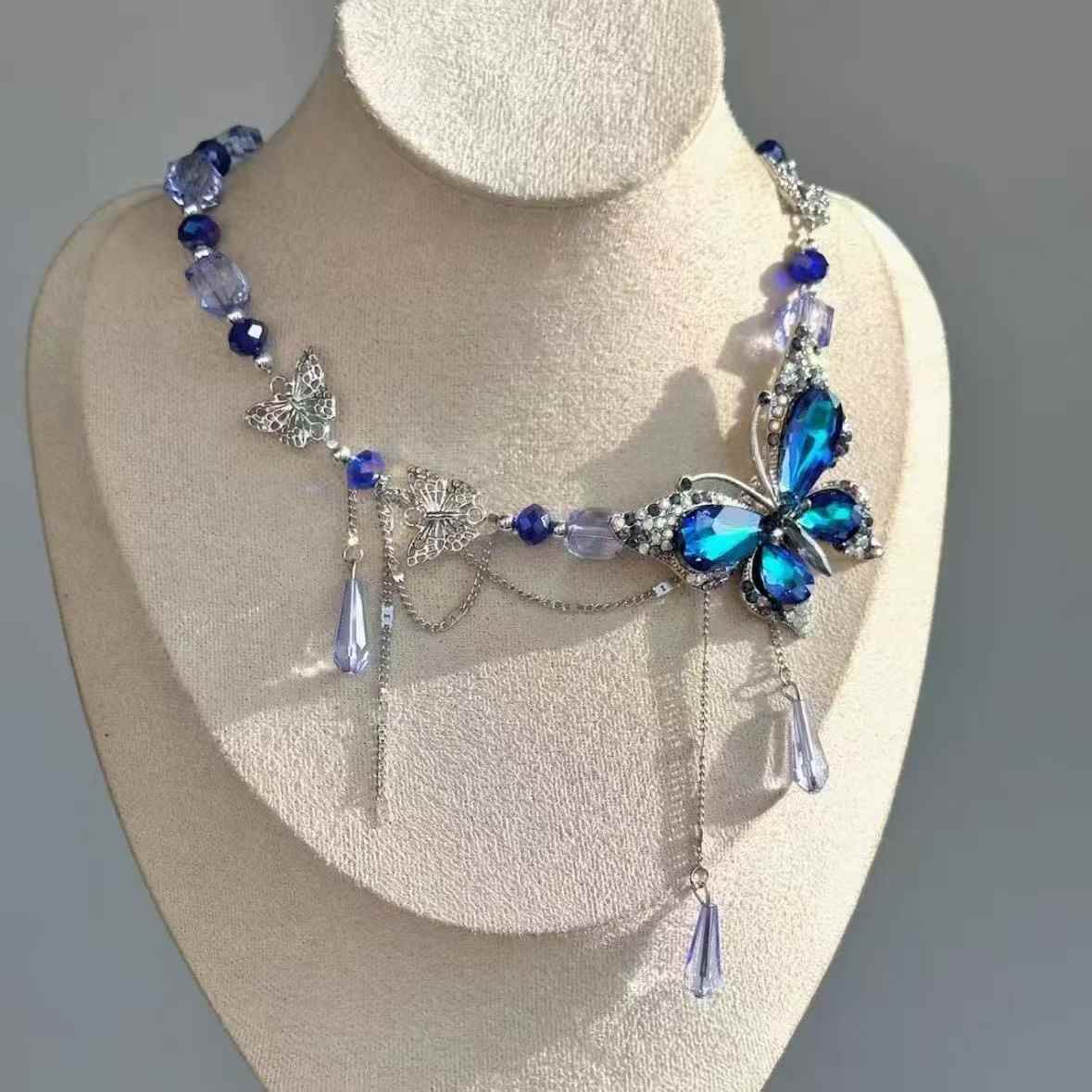 Dark Blue Waterdrop Tassel Butterfly Waist Chain