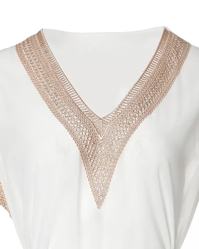 Lace V-Neck Doll Sleeve Casual Dress