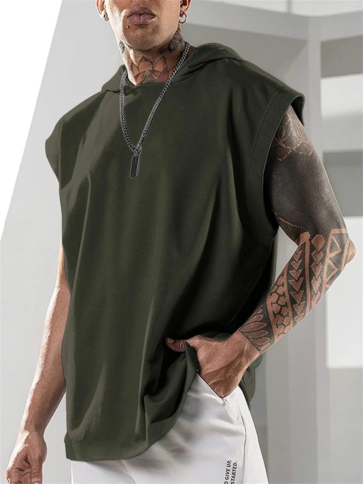 Sleeveless Loose Fitness Hooded Sports Vest