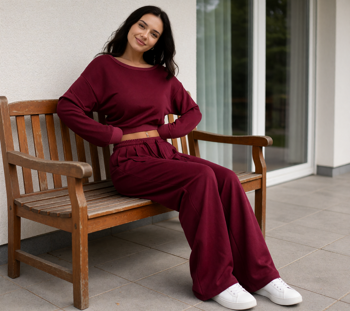 Casual 2-piece Set One-shoulder Long-sleeved Sweatshirt Women's Suit Autumn New Fashion Elastic Waist Tie Loose Sports Trousers
