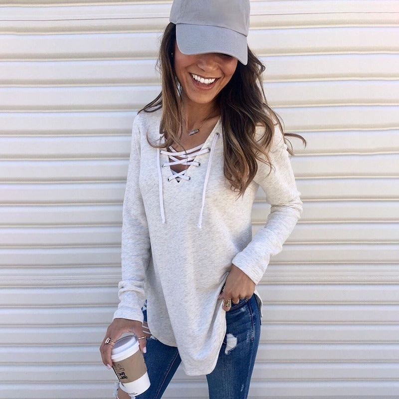 V-Neck Tie Band Loose Top T-Shirt