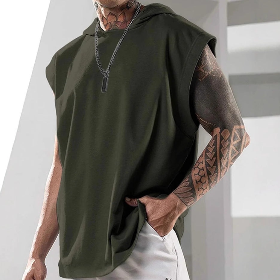 Sleeveless Loose Fitness Hooded Sports Vest