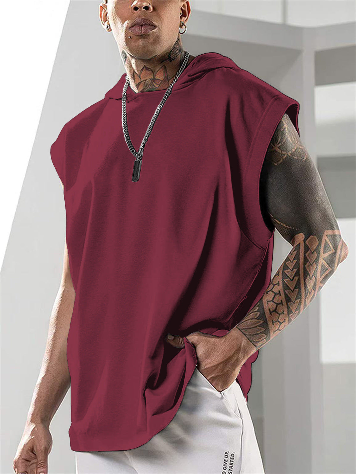 Sleeveless Loose Fitness Hooded Sports Vest
