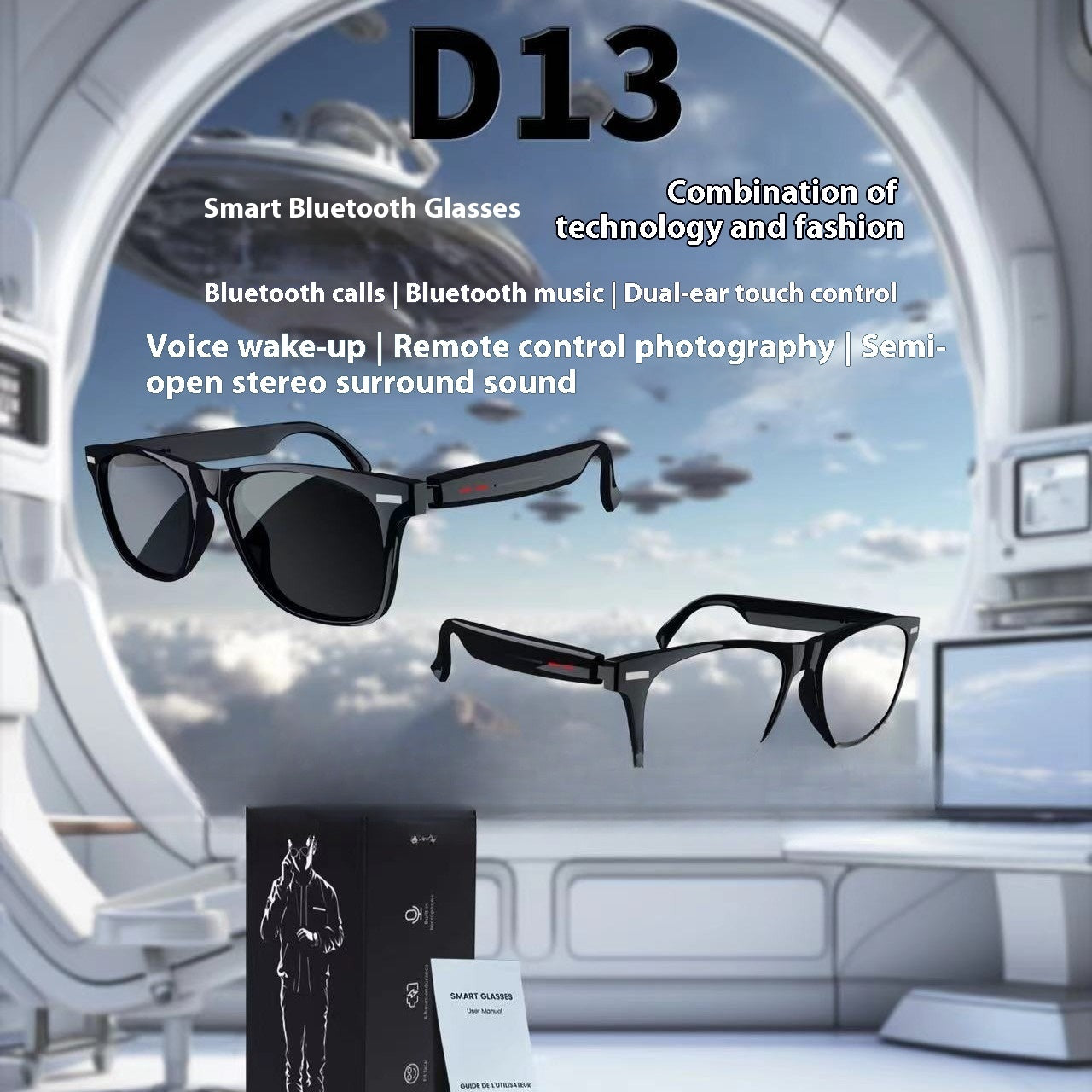 AI Bluetooth Calling Binaural Touch Control  Smart Glasses