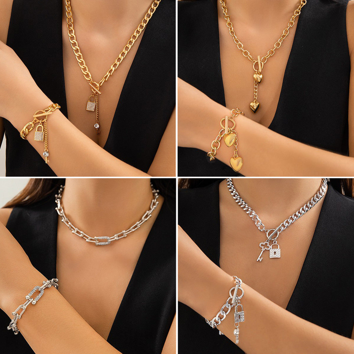 Heart Necklace And Bracelet Set